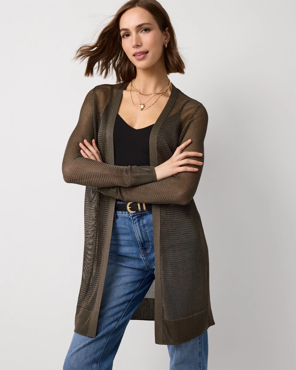 Open Stitch Longline Cardigan | White House Black Market